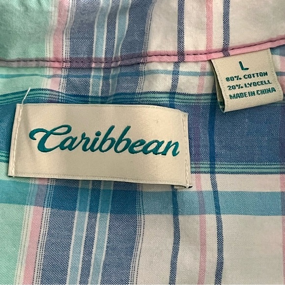 Caribbean Casual Male Plaid Shirt - Blue and Green - Picture 3 of 4